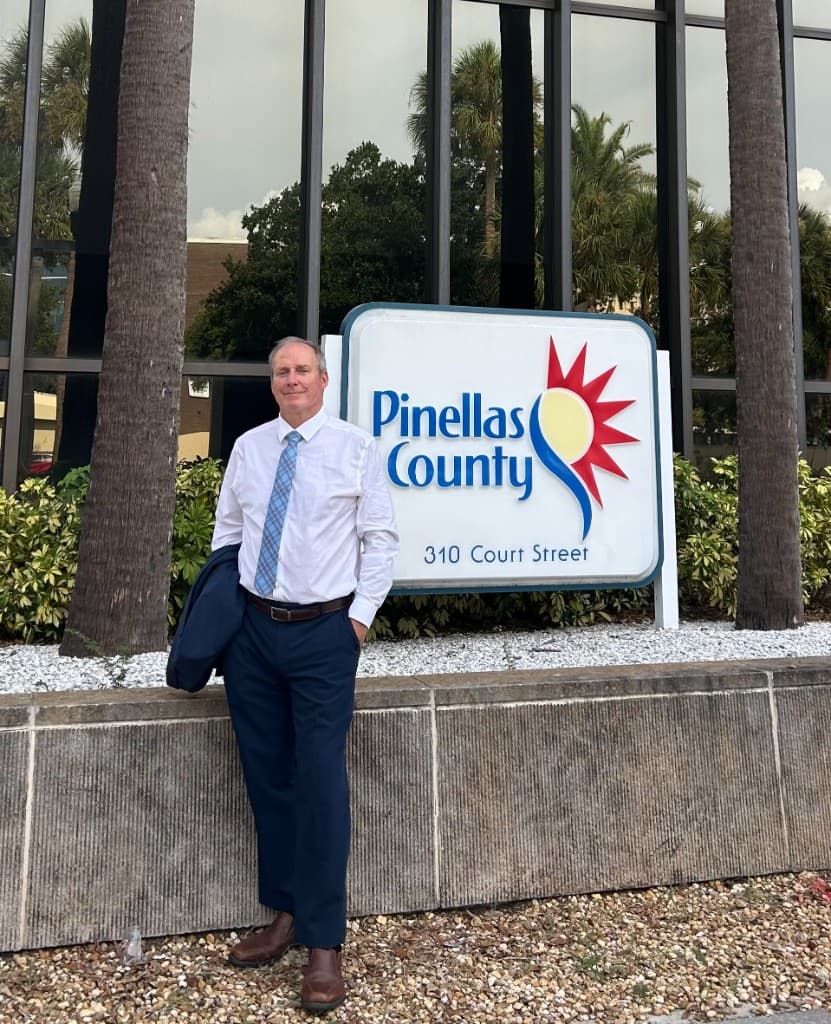 Tim Hughes, candidate for Pinellas County Commissioner District 2, outside Pinellas County government offices in Clearwater